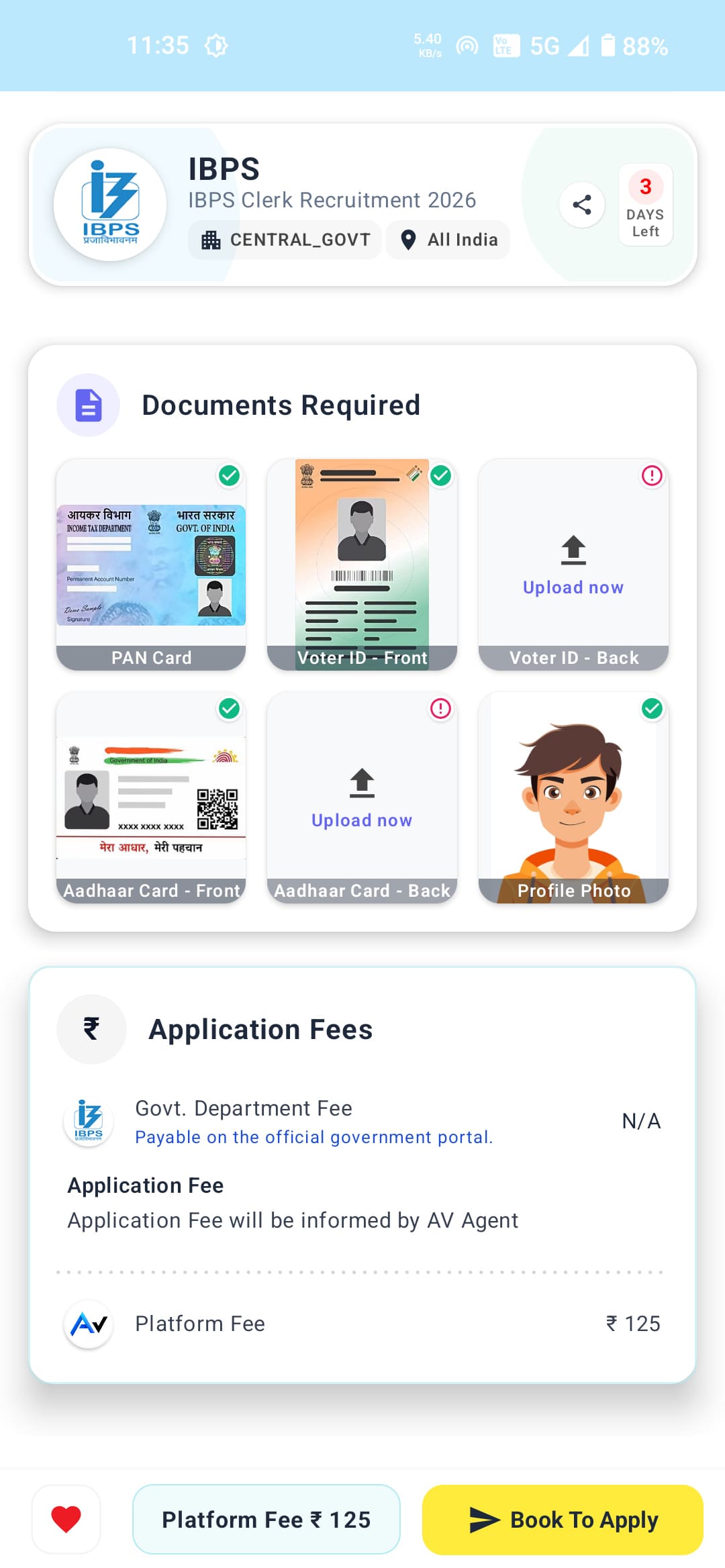 Avedan app required documents checklist